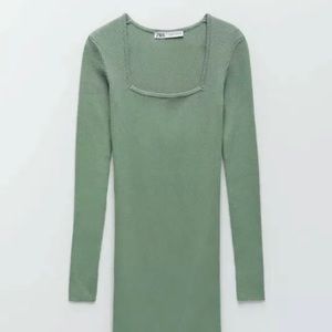 Zara long sleeve square neck green midi dress